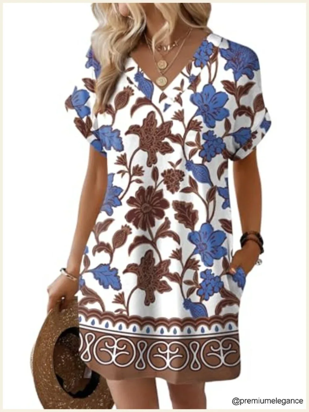 Casual Tshirt Dress for Women Midi Summer Beach Vacation V-Neck Short Sleeve